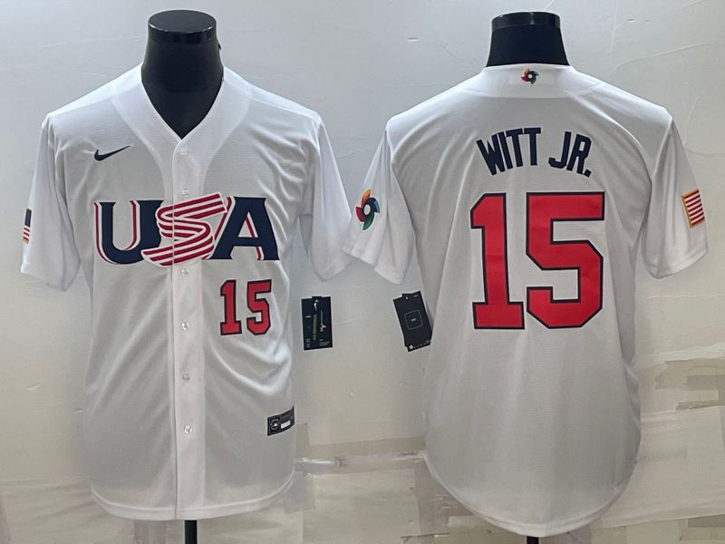Men 2023 World Cub USA #15 Witt jr White Nike MLB Jersey5